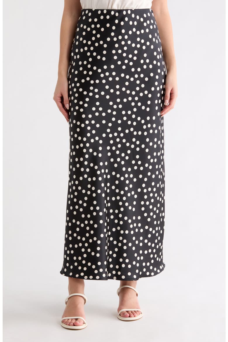 Polka Dot Print Maxi Skirt, Main, color, BLACK