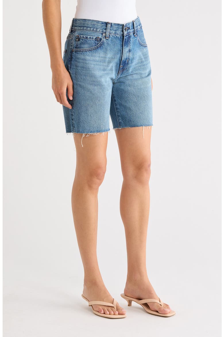 Ex-Boyfriend Distressed Raw Hem Mid Length Denim Shorts, Alternate, color, NOUVEAU