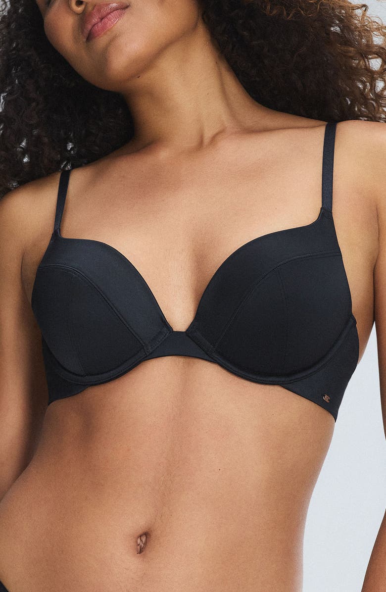 SAVAGE X FENTY Slipp Satin Push-Up Plunge Bra, Main, color, Black Caviar