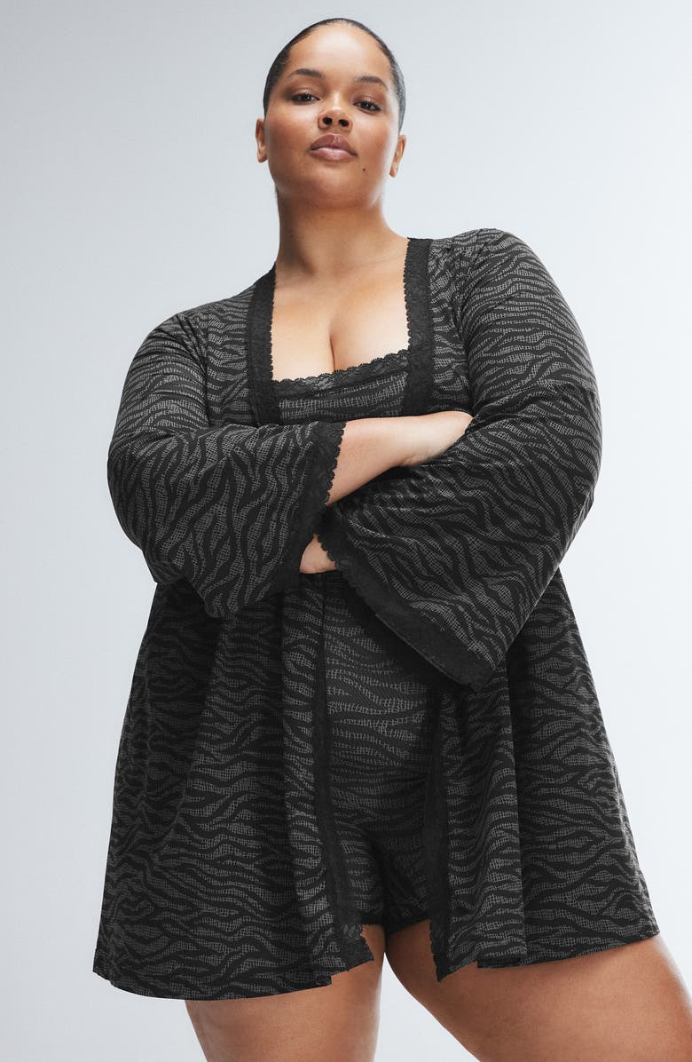 SAVAGE X FENTY Snug Hug Short Robe, Alternate, color, Black Caviar Tiger Stripe Text