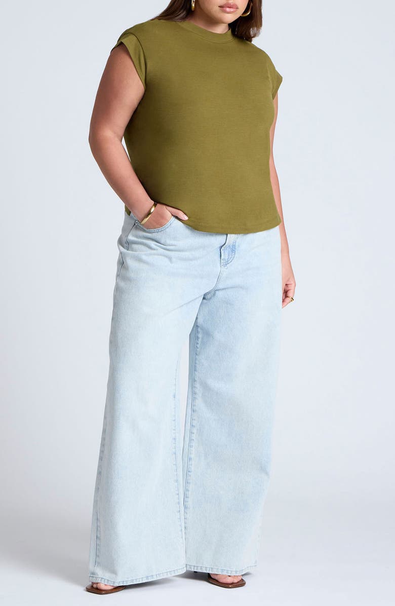 ELOQUII Cap Sleeve Jersey T-Shirt, Alternate, color,