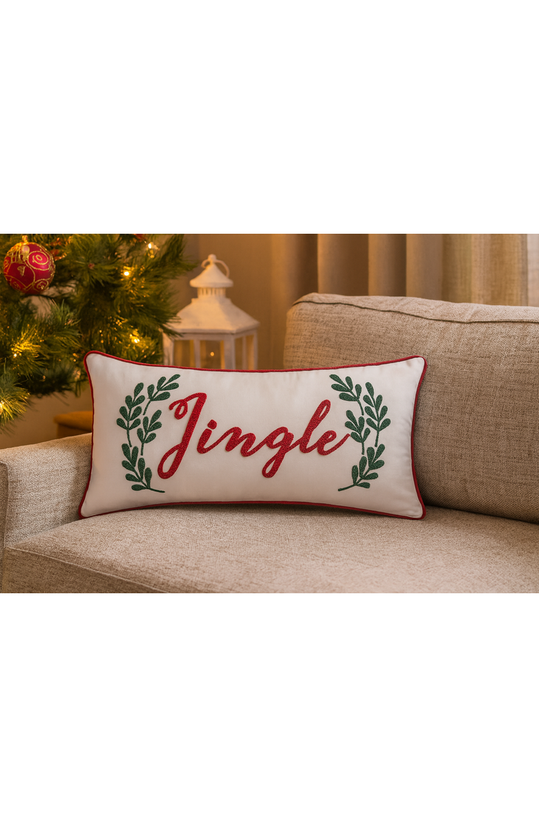 C&F Home "Jingle" Christmas Sprig Mini Accent Throw Pillow 12" x 24", Alternate, color, Red