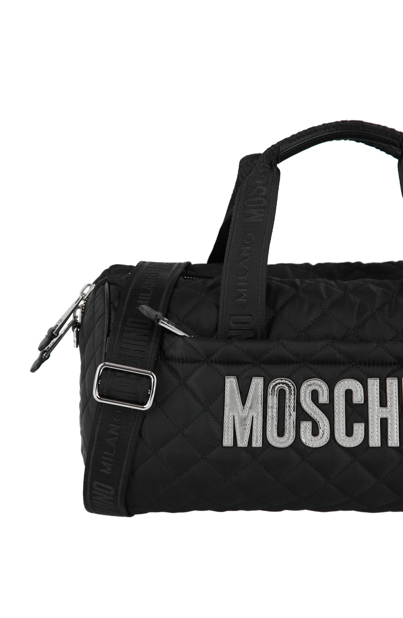 Moschino Travel Quilted Duffle Bag, Alternate, color, 