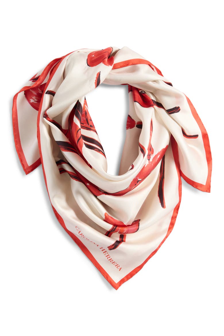 Calla Lily Print Twill Square Scarf, Alternate, color, CERAMIC MULTI