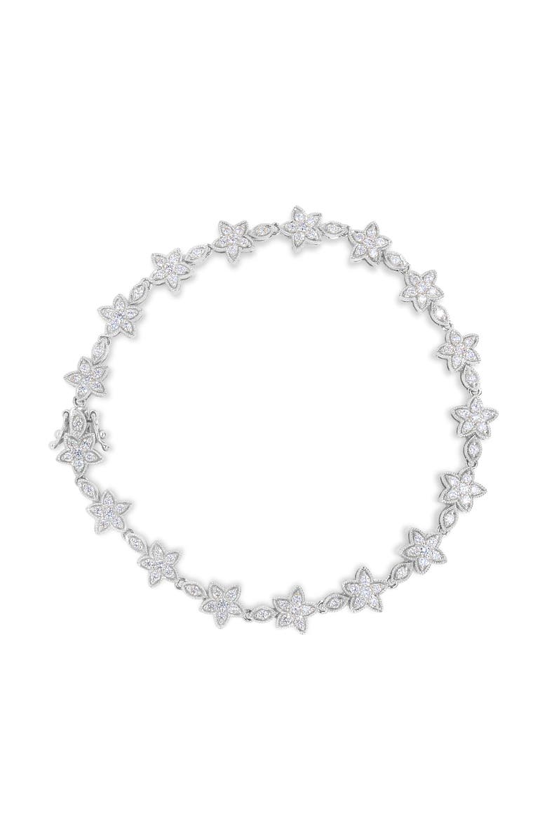 Haus of Brilliance 14K Gold 1 1/5 Cttw Round Diamond Floral Star-Shaped Link Bracelet, Main, color, White