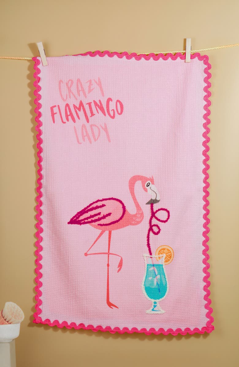 Tiramisu Flamingo Fun Set of 3 Kitchen Towels, Alternate, color, Pink