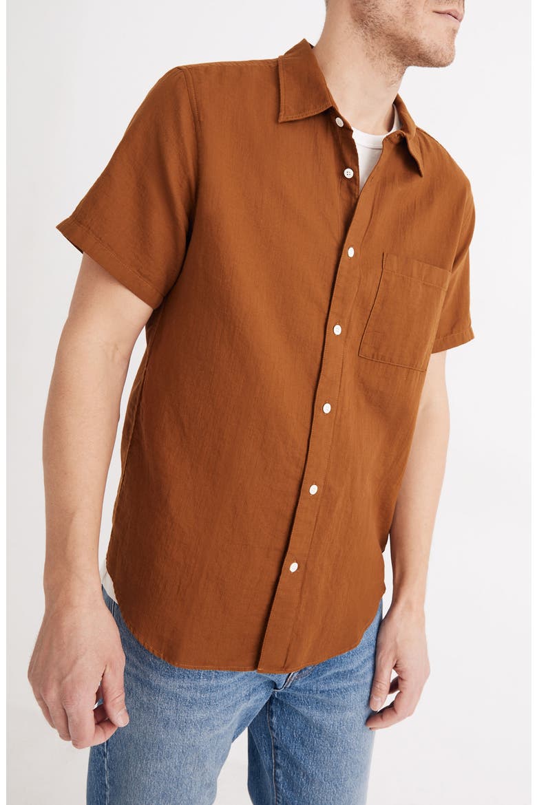 Perfect Textured Short Sleeve Button-Up Shirt, Alternate, color, DRIED CEDAR