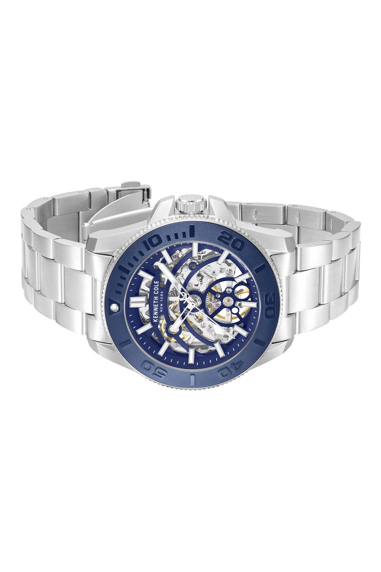 Skeleton Automatic Bracelet Watch, 43mm, Alternate, color, SILVER