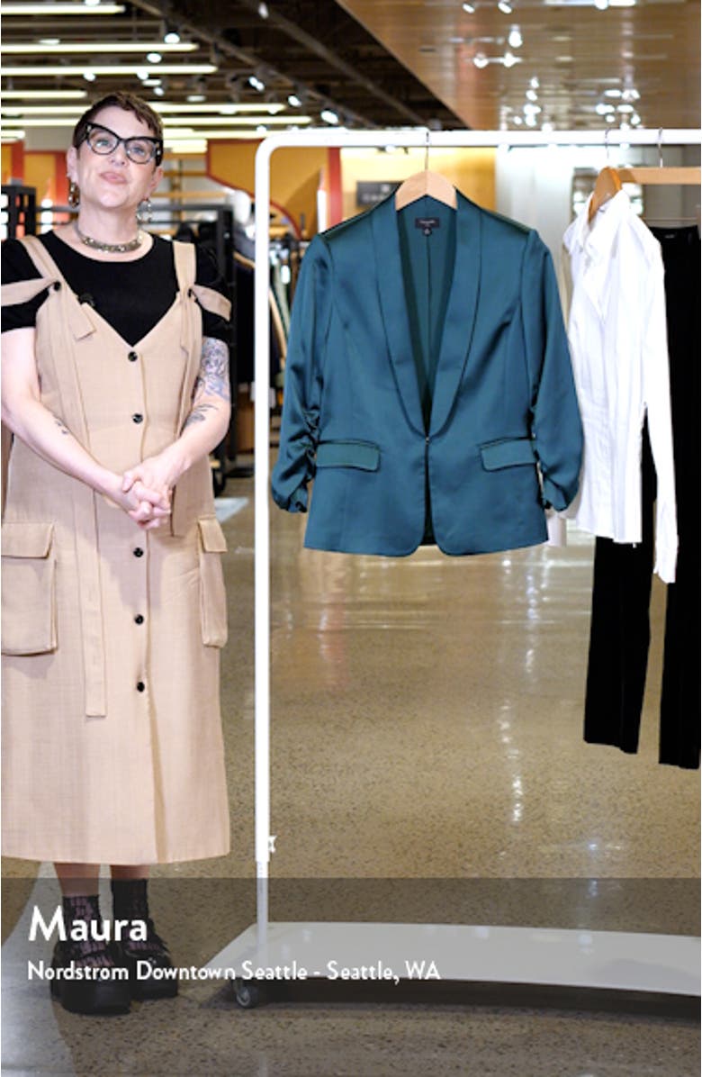Ruched Sleeve Satin Blazer, sales video thumbnail