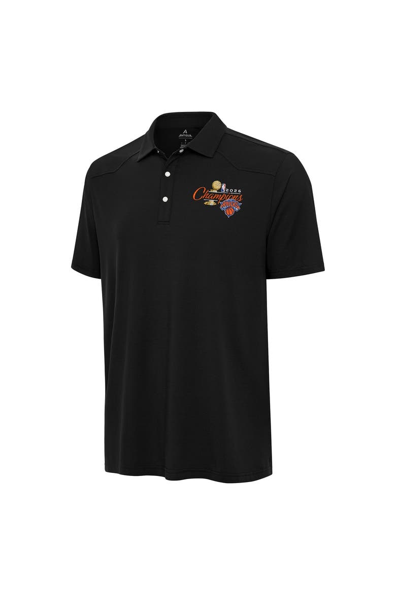 Men's Antigua Black New York Knicks 2026 NBA Finals Champions Official Western Polo, Alternate, color, Black