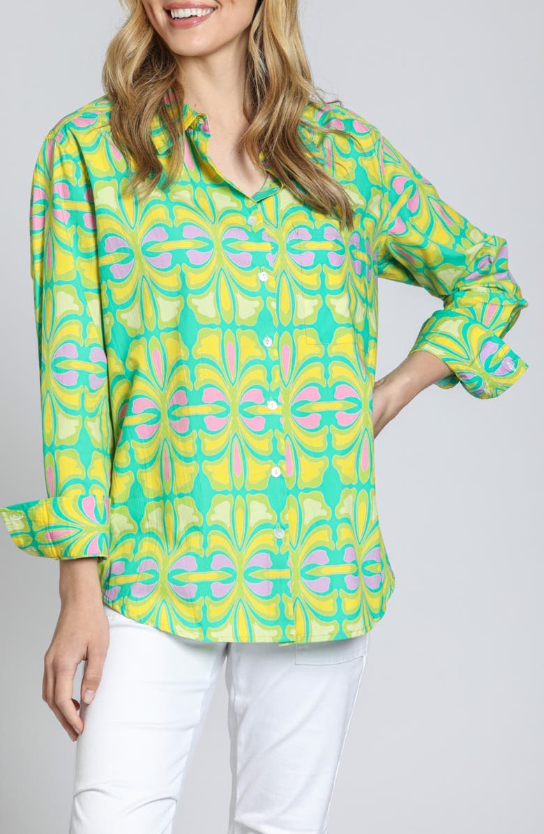APNY Print Cotton Button-Up Shirt, Main, color, Lime Green Multi