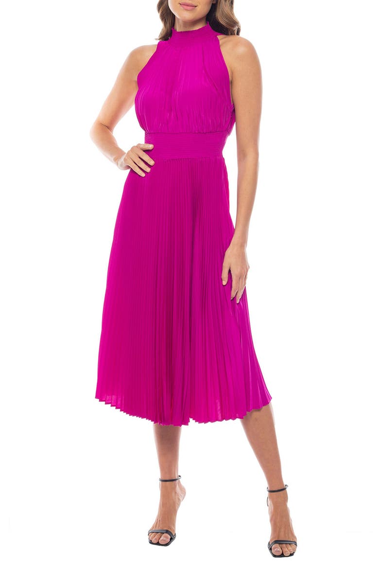 Pleated Sleeveless Midi Dress, Main, color, FUCHSIA