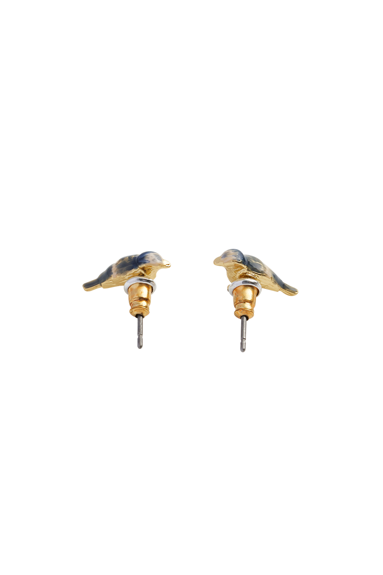Enamel Blue Tit Stud Earrings, Alternate, color, Multi & Gold