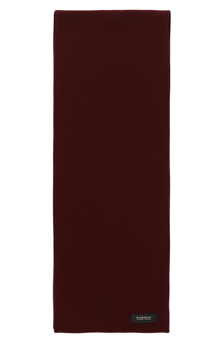 Givenchy Patch Wool & Silk Scarf, Main, color, Burgundy Black