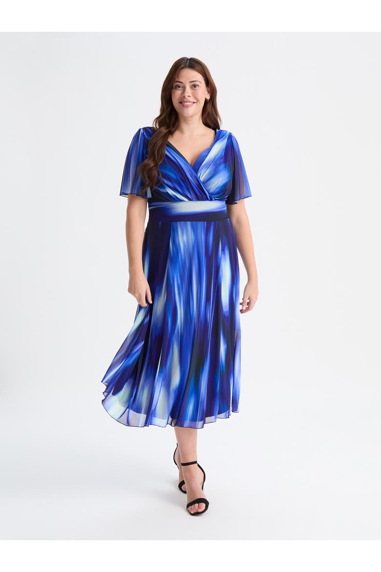 Victoria Ikat Angel Sleeve Midi Dress, Main, color, Blue Ikat