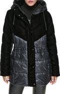 Andrew Marc Velvet Panel Hooded Puffer Jacket