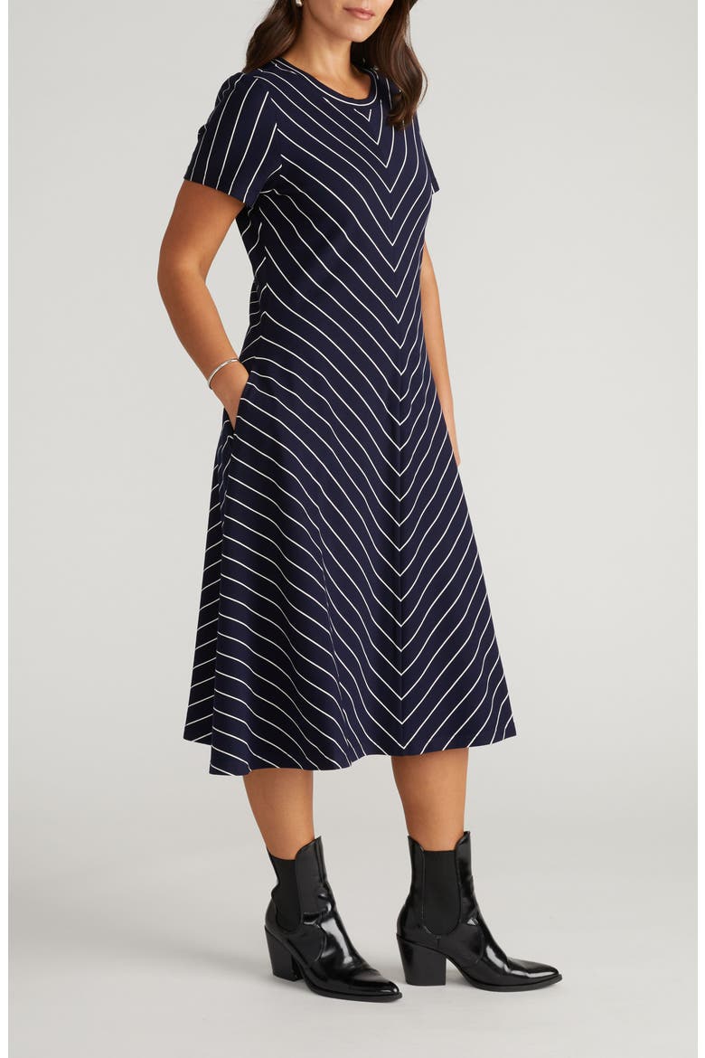 Imani Chevron Stripe Ponte Knit Dress, Alternate, color, NAVY BLUE PINSTRIPE