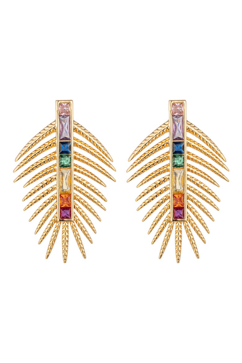 Sylvia Multicolor Cubic Zirconia Leaf Drop Earrings, Main, color, GOLD