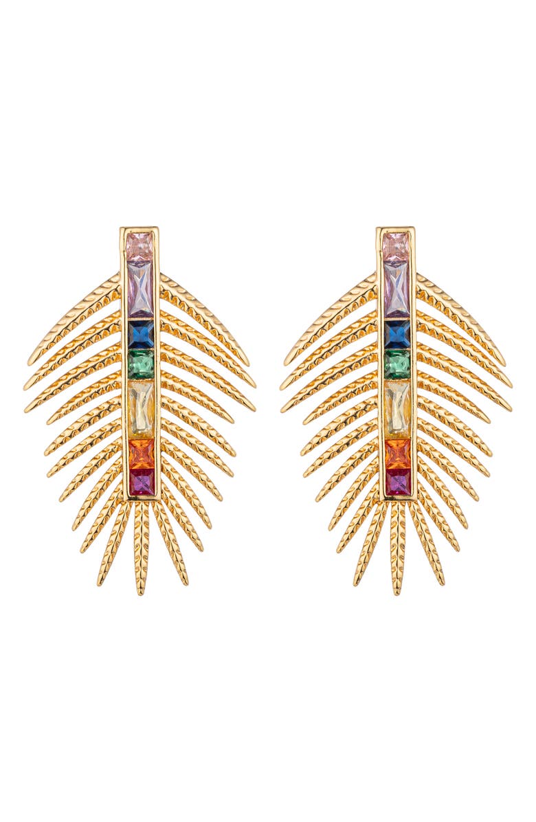 EYE CANDY LOS ANGELES Sylvia Multicolor Cubic Zirconia Leaf Drop Earrings, Main, color, Gold