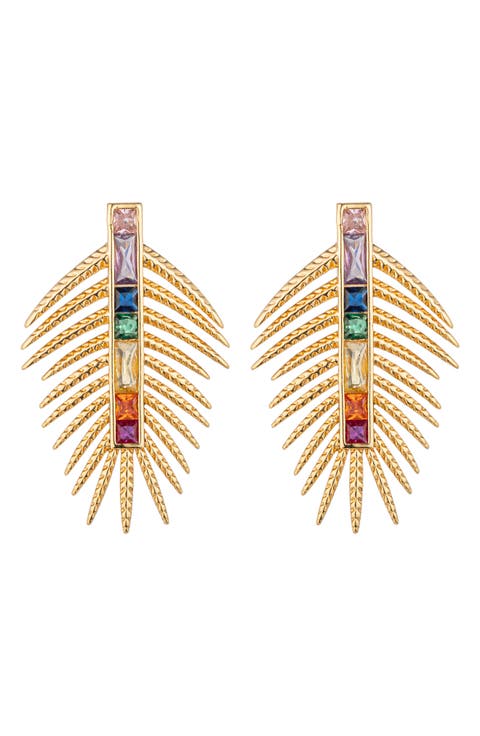 Sylvia Multicolor Cubic Zirconia Leaf Drop Earrings