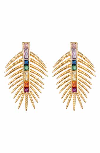 Sylvia Multicolor Cubic Zirconia Leaf Drop Earrings