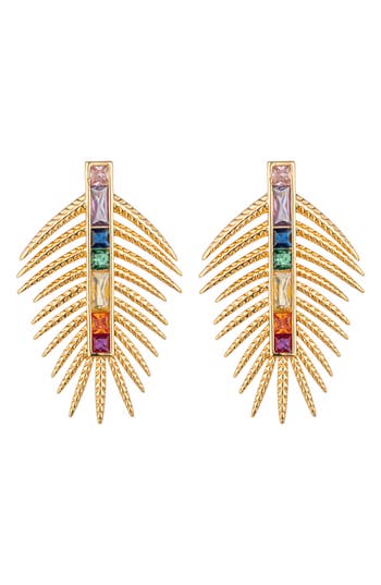 Eye Candy Los Angeles Sylvia Multicolor Cubic Zirconia Leaf Drop Earrings In Gold