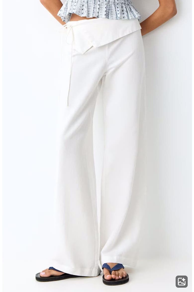 Handkerchief Waist Linen Blend Wide Leg Pants, Main, color, OFF WHITE