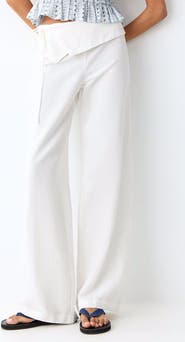 MANGO TEEN Handkerchief Waist Linen Blend Wide Leg Pants