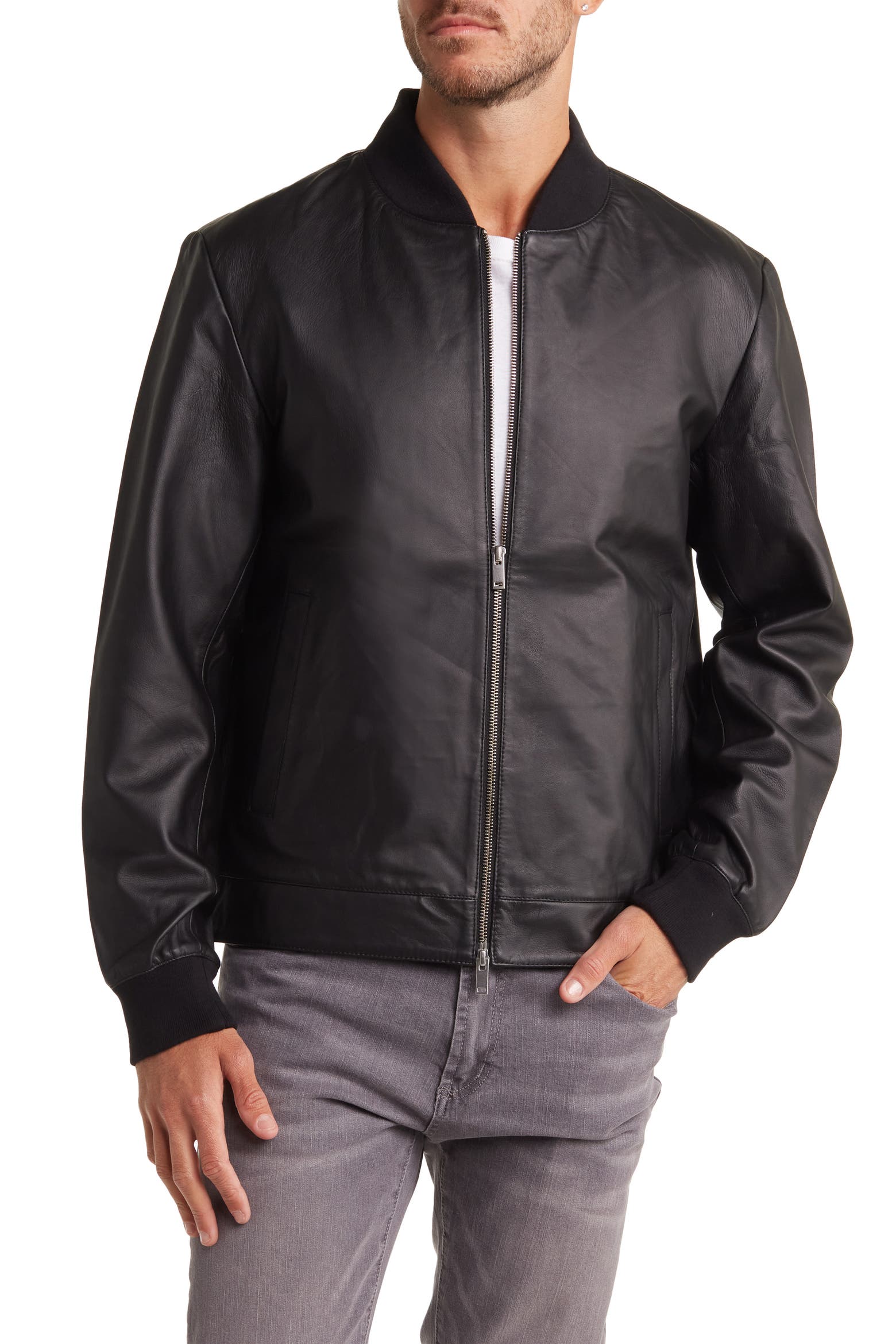 Stone Slates Rack Slate & Stone Leather Bomber Jacket (Men) | Nordstromrack