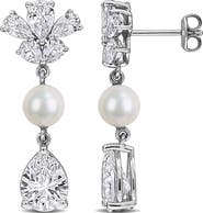 DELMAR 6-6.5mm Cultured Freshwater Pearl & White Sapphire Drop Earrings - 8.92ct.