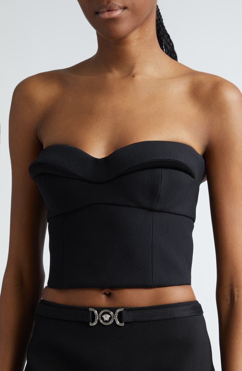 Versace Strapless Sweetheart Neck Crop Top, Alternate, color, Light Sand