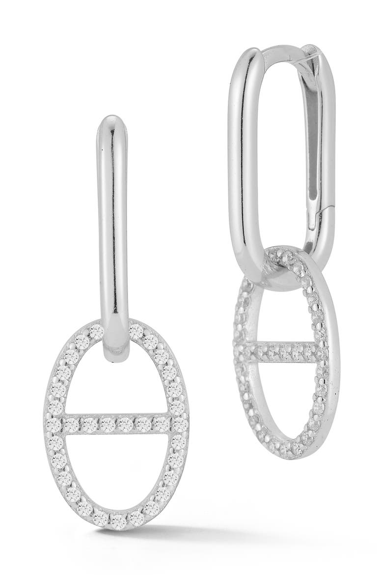 Cubic Zirconia Link Drop Earrings, Main, color, SILVER