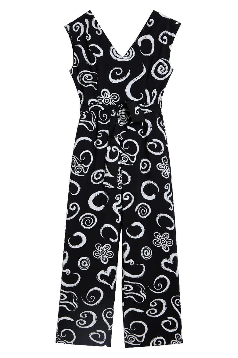 Printed Belted Jumpsuit, Alternate, color, BLACK