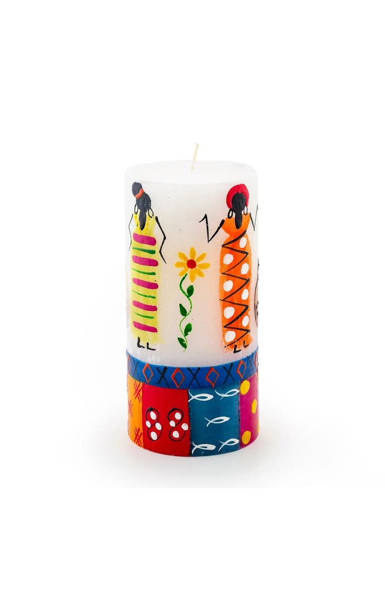 Thumbprint Artifacts African Ladies Painted Pillar Candle, Main, color, African Ladies - 3X6"