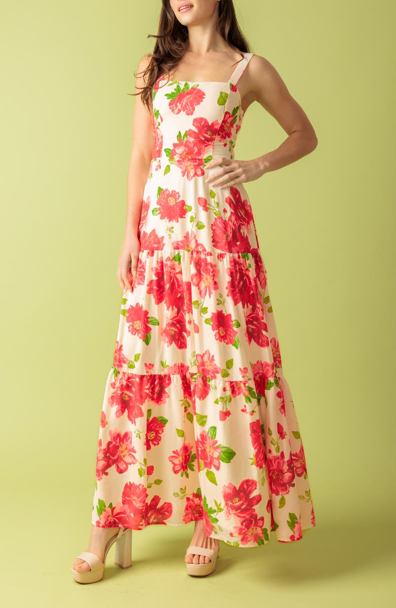 FLYING TOMATO Floral Print Maxi Dress, Alternate, color, White Red