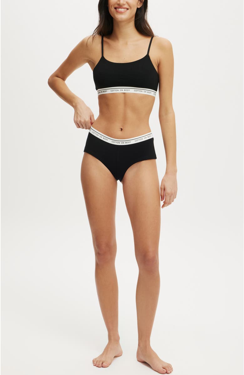 COTTON ON BODY Women's Branded Cotton Scoop Bralette, Alternate, color, Black
