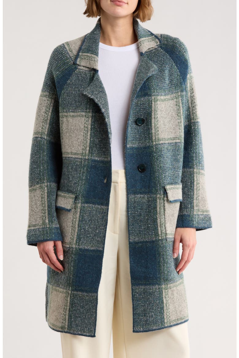 Plaid Longline Cardigan, Main, color, TEAL