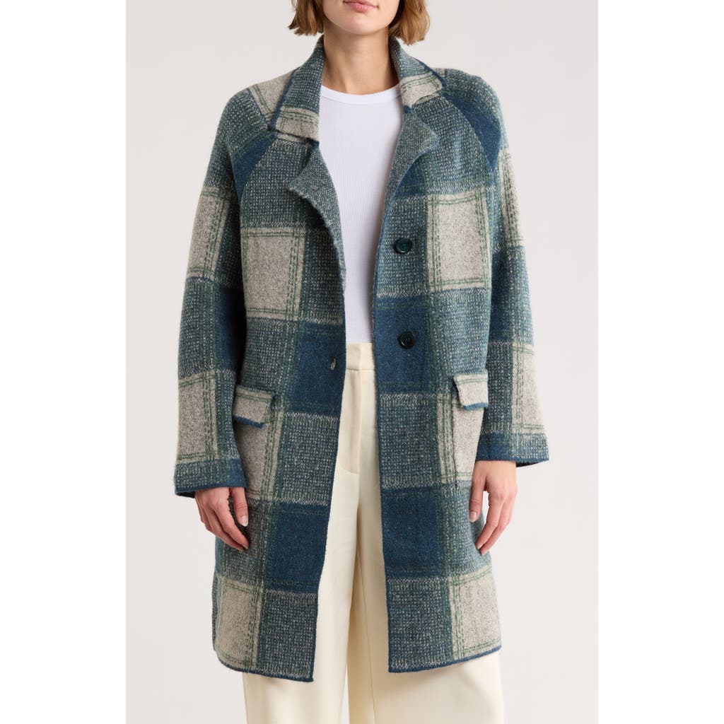 Love Token Plaid Longline Cardigan In Blue