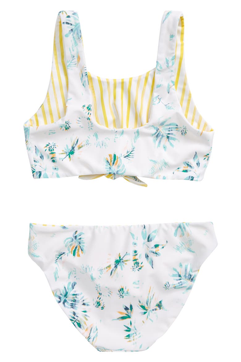 Kids' Tie Front Reversible Bikini, Alternate, color, WHITE TROPICAL PALMS
