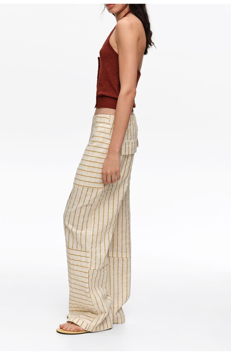Bimba y Lola Ocher Cotton Patchwork Jogger Trousers With Stripes, Alternate, color, Mustard