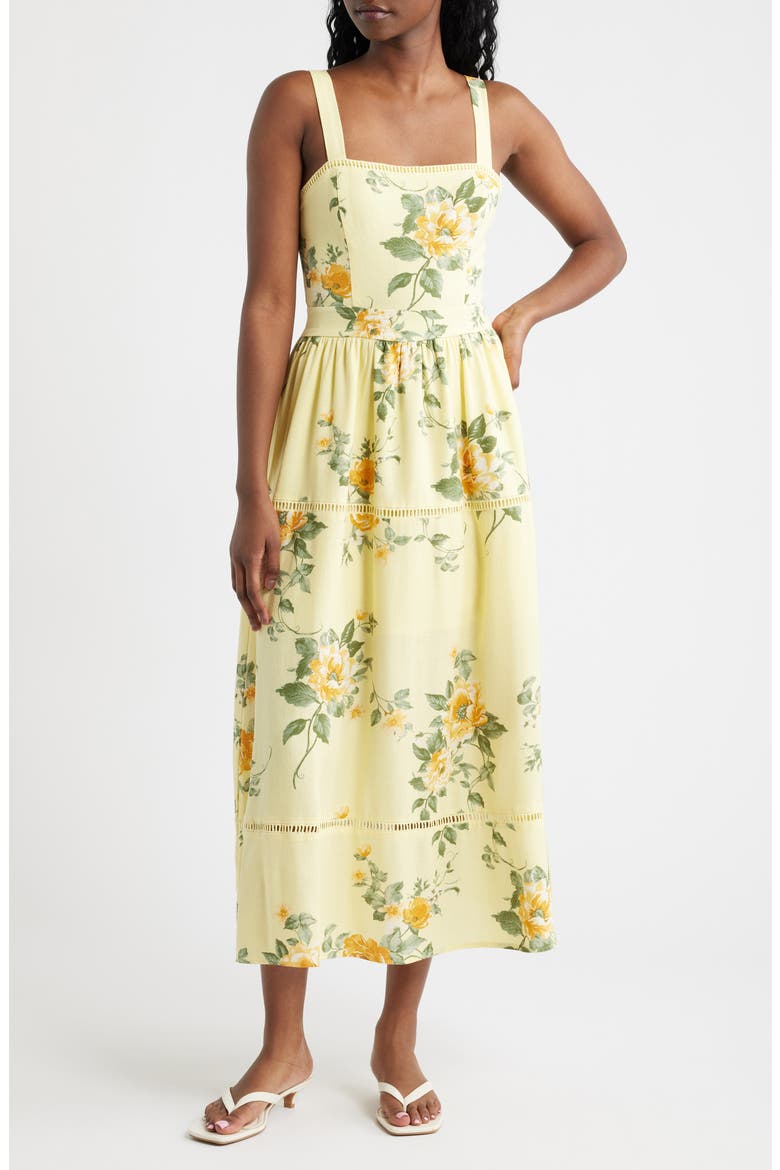 Floral Ladder Stitch Embroidery Sundress, Main, color, YELLOW MULTI