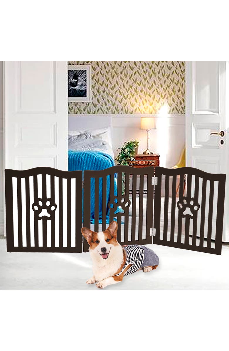 Trimate Wooden Free Standing Pet Gate for Small Dogs and Cats, Alternate, color, Brown