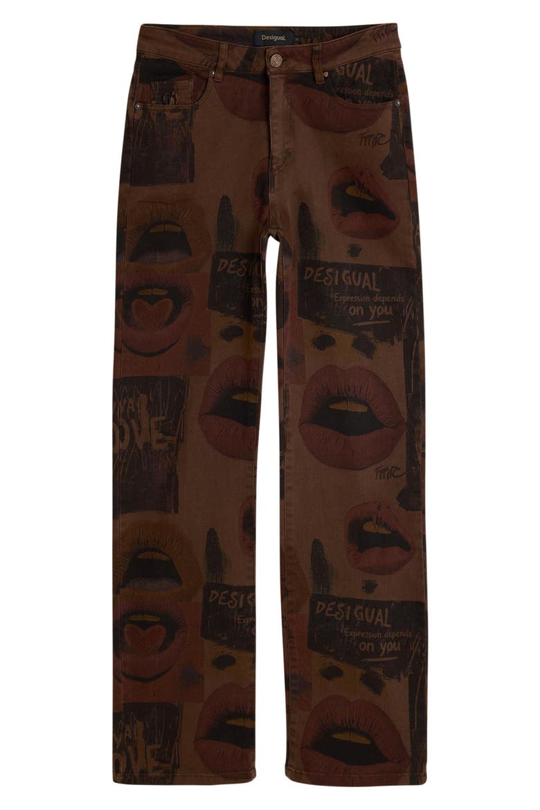 Printed Straight Leg Jeans, Alternate, color, BROWN