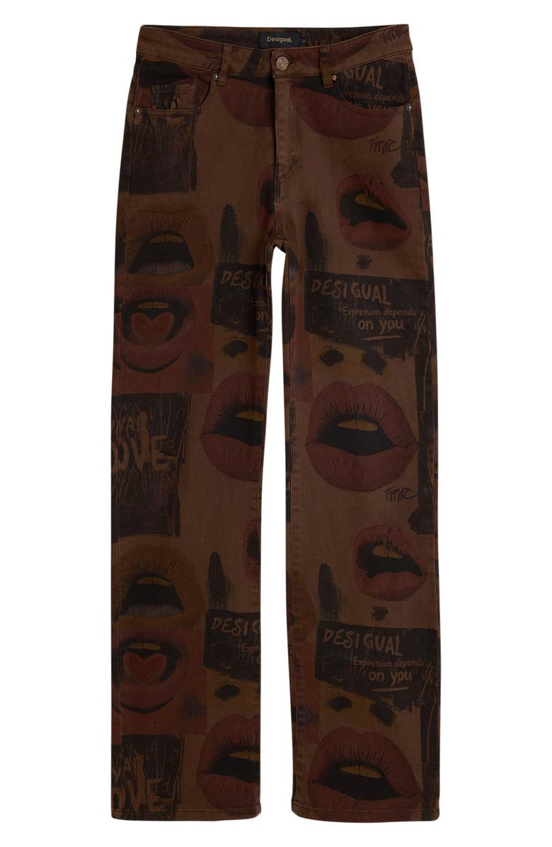Desigual Printed Straight Leg Jeans, Alternate, color, Brown