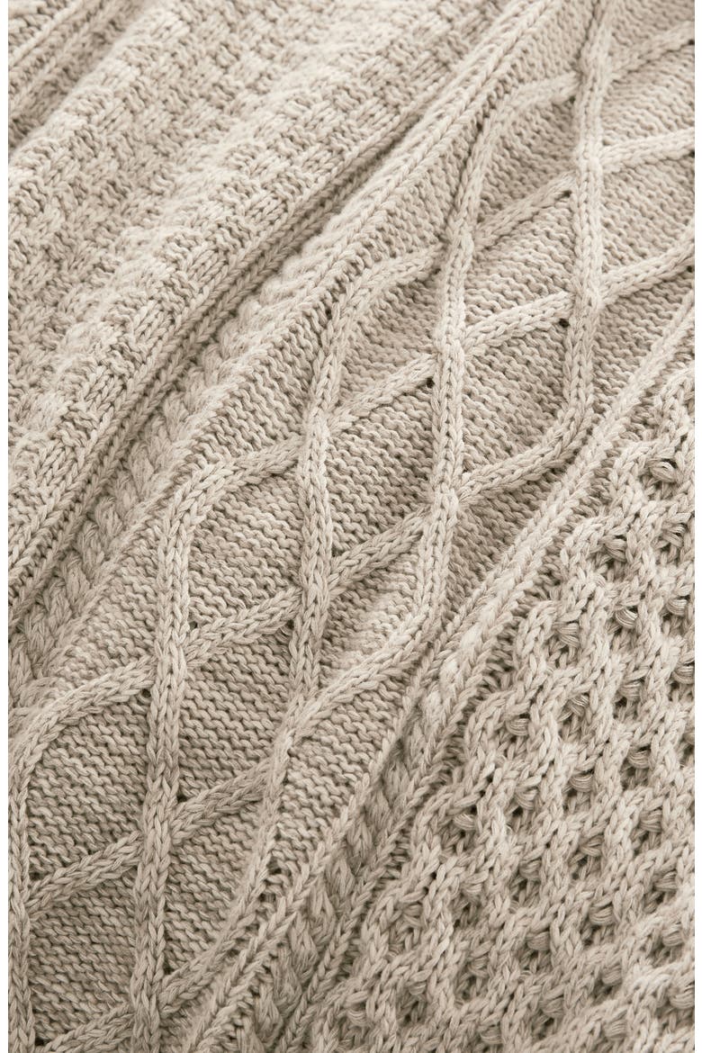 Aran Cable Organic Cotton Throw Blanket, Alternate, color, HEATHERED OATMEAL