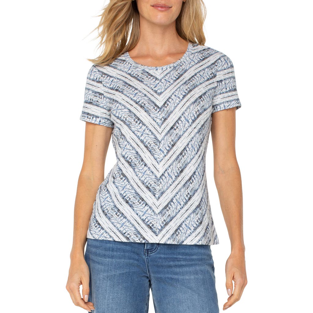 Liverpool Los Angeles Liverpool Plus Size Ikat-print Mitered Knit Short-sleeve Top In Indigo Stripe