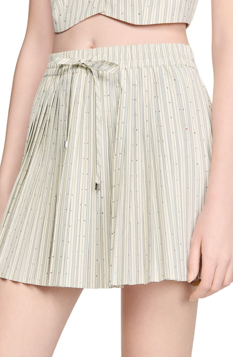 SANDRO Short rhinestone striped skirt, Alternate, color, Ecru