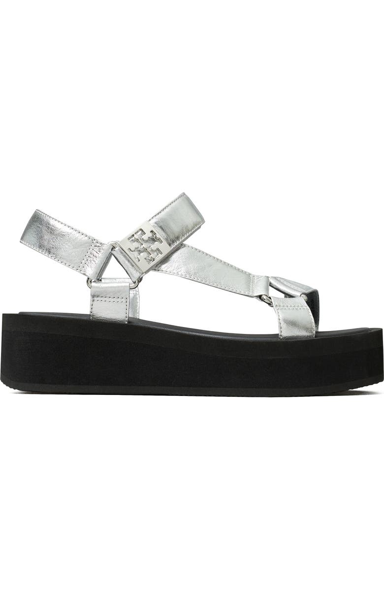 Tory Burch Mellow Platform Sandal, Alternate, color, Silver / Perfect Black