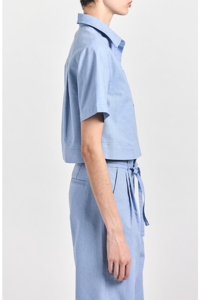 Lira Short Sleeve Crop Button-Up Shirt, Alternate, color, CLOUD BLUE
