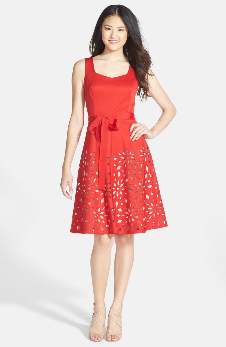 shani fit and flare dress FOCUS by Shani — Embroidered Lace Fit & Flare Dress in Black main image 1